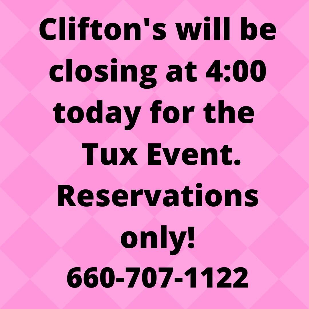 Cliftonscouture's tweet photo. Call 660-707-1122 for your reservation for today's Tux Event! Time slots are filling up!  You may also come tonight &amp; put your name on the list &amp; we will call when it’s your turn.  Thank you for your patience &amp; understanding!  Several young men are modeling tuxes tonight! https://t.co/GUZxJnepA8