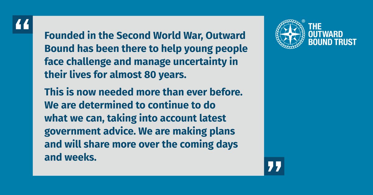 OutwardBoundUK's tweet photo. Outward Bound has been there to help young people face challenge and manage uncertainty for almost 80 years. This is now needed more than ever before. We are determined to continue to do what we can, taking into account latest government advice. #outwardbound #morethanyouthink https://t.co/x1eWaXUpXN