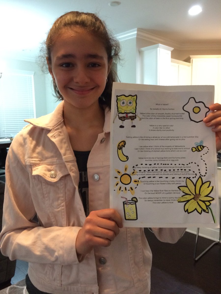HayesELA3's tweet photo. Happy spring! Panther proud of this student who published the first color poem of 2020 and all from home! Creating and conferencing writing is still possible!#pantherproud #ddmsbuzz @DDMSPrincipal @cindy_yaeger https://t.co/MjextyeEUf