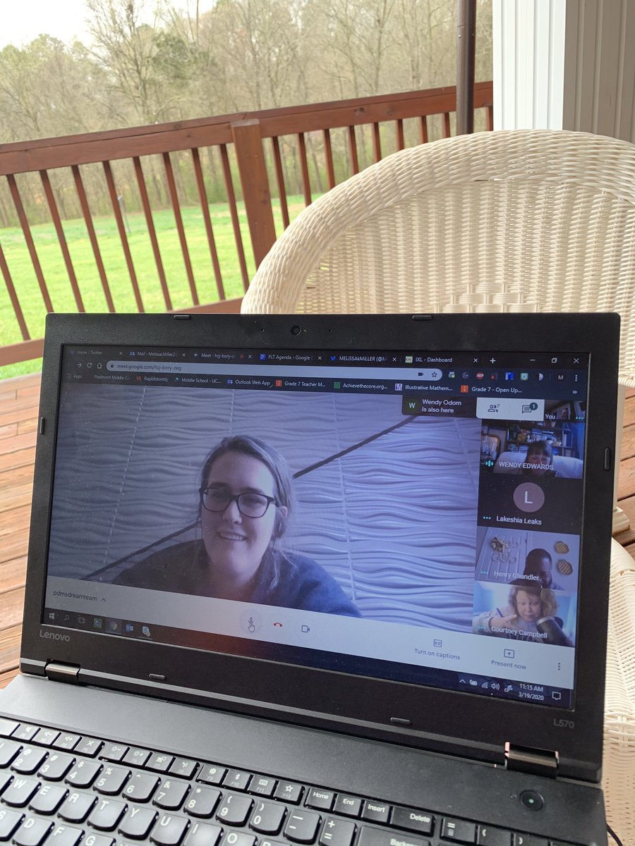 MrsDrMiLLeR1's tweet photo. Google Meet with @PiedmontMS_NC 7th grade math and EC support ... glad we have a way to “keep it together” during this time! @Mrs_Allen_PDMS @cassiedeley @AGHoulihan #empowered #mathmayhem #teamsassy #outsideoffice https://t.co/0DkLBcB5RY