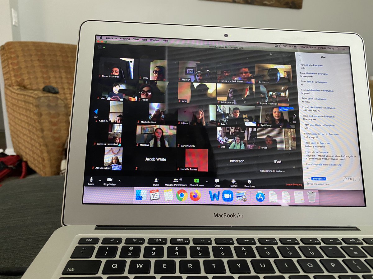 MrsBendes's tweet photo. What a great morning! @MrsHoughan5th and I were able to video chat with 40 of our 60 students today! We heard about what they’ve been up to, read a picture book together, and saw many pets! #community #newnormal https://t.co/Kpd3bLrmpt