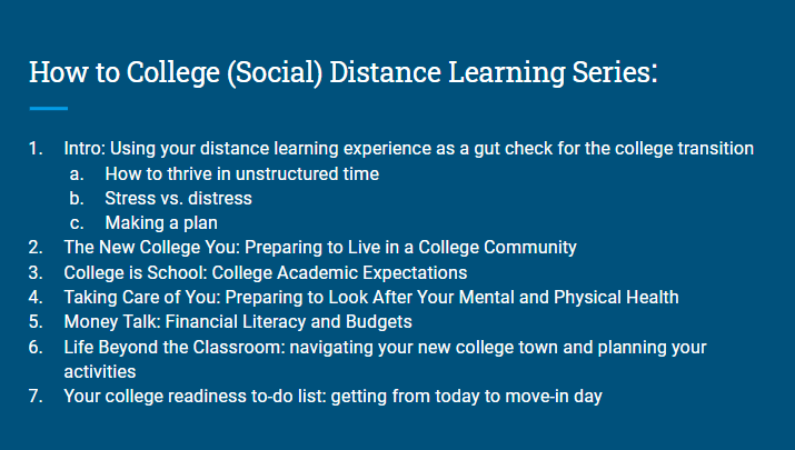 Lara_Schwartz's tweet photo. #distancelearning opportunity: @a_malkinbrenner and I are doing #HowtoCollege livestreams on Instagram starting Monday, 3/23.
Follow @HowToCollegeOfficial on Instagram for details.
The series is free and open to anyone interested in preparing for the transition to college. https://t.co/xyLGoSrbYB