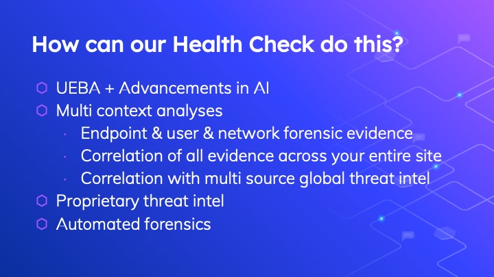 cycraft_corp's tweet photo. Our #NetworkHealthCheck brings your mean #dwelltime down from 197 days to under 1 day without false positives or false negatives. Know with CyCraft = Know for sure. Schedule with us today >> https://t.co/GUF4HdU4cl https://t.co/j3cPL1lpoi