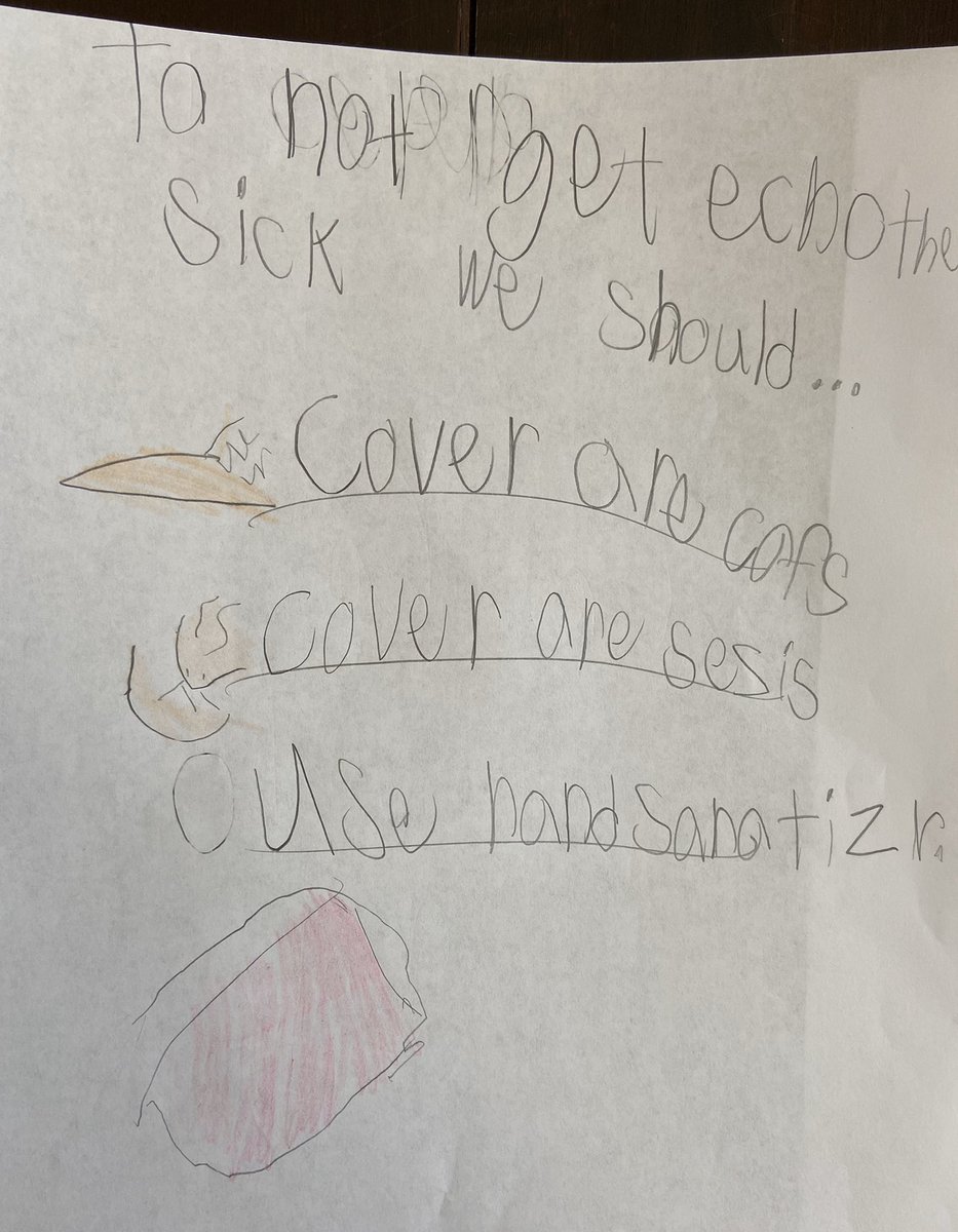 PricerInPreK's tweet photo. Y’all! No one said #AuthenticPrint was just for the #ECclassroom
Today’s Science/Art lesson was to create posters to remind us how to stay healthy at home. Sophie nailed it...wash your hands and don’t pick your nose! 👎🏼 🦠
* I encourage #InventiveSpelling https://t.co/fVjxXszzCn
