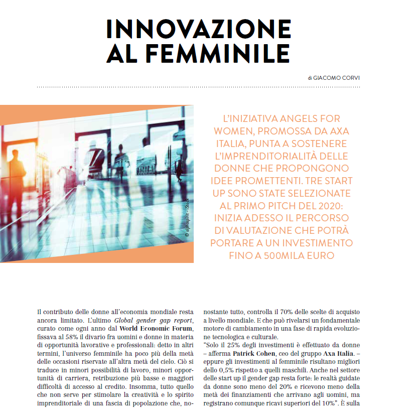 AXAItalia's tweet photo. L'#empowerment femminile è un tema centrale per #AXAItalia. Leggi l’intervista a Patrick Cohen su @InsurancReview sull’impegno della compagnia a sostenere le donne. Un esempio è #A4W, network di business angels a supporto dell'imprenditoria femminile lanciato con @ImpactHubMilano https://t.co/CJln3zsosk