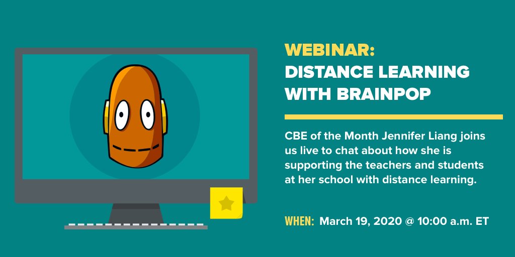 Brainpop Certifiedbrainpopeducator Jennifer Liang Kathana And The Brainpop Educators Team Will Be Chatting Today At 10 00 A M Et About How To Support Teachers And Students With Distancelearning Join Our Free