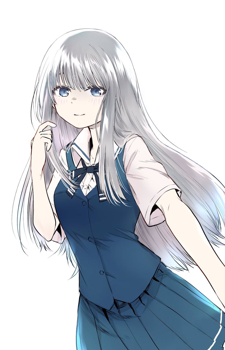 1girl solo skirt long hair blue eyes school uniform white background  illustration images