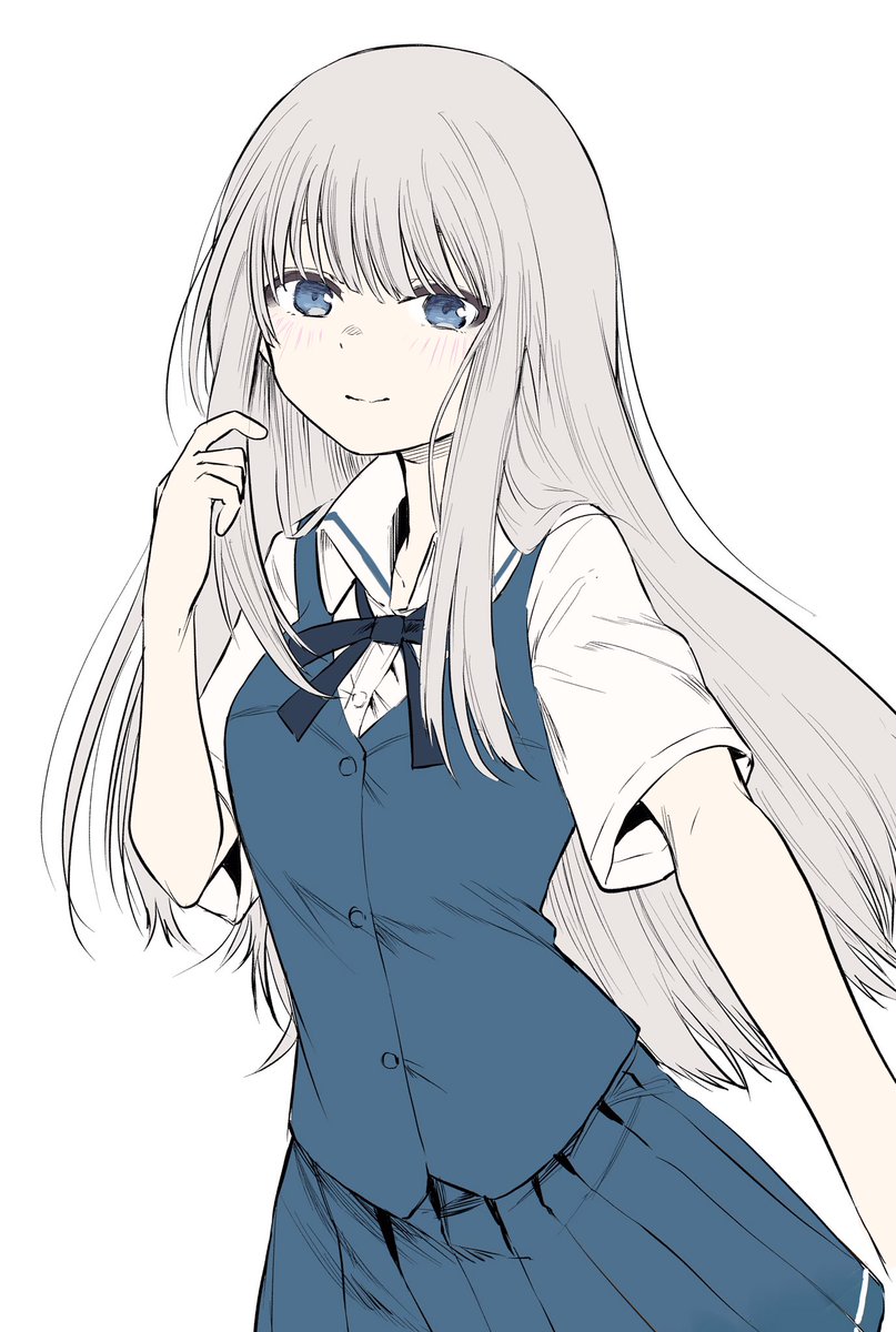 1girl solo skirt long hair blue eyes school uniform white background  illustration images