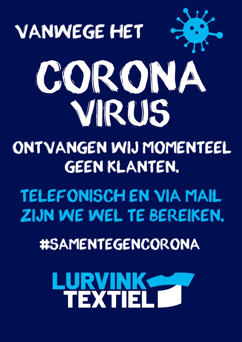 Ook wij nemen maatregelen om verspreiding te minimaliseren.
We blijven wel kleding bedrukken en komen dit waar mogelijk bij u bezorgen. #samentegencorona