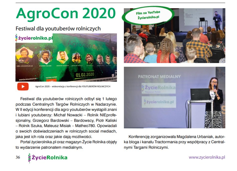 Meg_Urbaniak's tweet photo. Najnowszy numer #ŻycieRolnika a tam kilka ujęć z #AgroCon podczas #CTR💪 To było jedno z ostatnich wydarzeń, które udało się zorganizować. Tym bardziej cieszy. Widzimy się już za rok! Albo szybciej 🤔🎥🚜 #tractormania #maxTractor #konferencje #agro #youtube https://t.co/2NEkIBrKAD