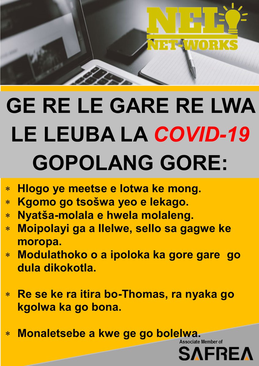Nel_Networks's tweet photo. Baswana ba re file maele pele ba ikela badimong. Ge re le gare re lwa le leuba la #Covid-19, go a hlokega gore re gopole melao ya bagologolo.#FightCOVID19 #Coronavirussouthafrica  #Covid19SA @Powerfm987 @CapricornFM @ThobelaFMYaka @EnergyfmSA @PanSALB @ArtsCultureSA https://t.co/toMbPOR0Tf