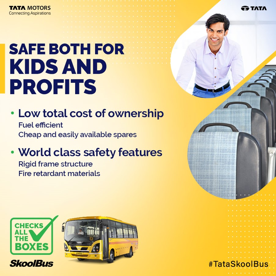TataMotors's tweet photo. Tata SkoolBus equals safety and profitability. It has been acknowledged by children, parents and school authorities as a truly safe school bus. And when it comes to profits, businesses swear by it due to the fuel efficiency & low maintenance.
#TataSkoolBus https://t.co/MrFzdk9ODU