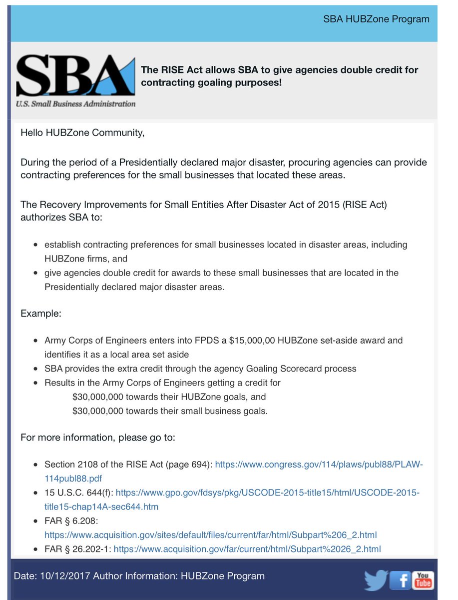 GovBizSolutions's tweet image. Govt Agencies should honor the RISE Act under this National Emergency! This Act gives agencies double credit for contract awards to small businesses in disaster zone areas. I highly encourage this move to help small business government contractors.