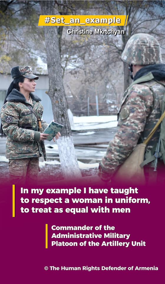 OmbudsArmenia's tweet photo. Our next hero is Ms. Christine Mkrtchyan, commander at Artillery Unit. She has already #set_an_example: everyone must respect #women in military uniform and treat her on equal basis with #men.
#Break_stereotypes
#Overcome_challenges
https://t.co/1zxJwyzEK8 https://t.co/OQfjHSHBdZ