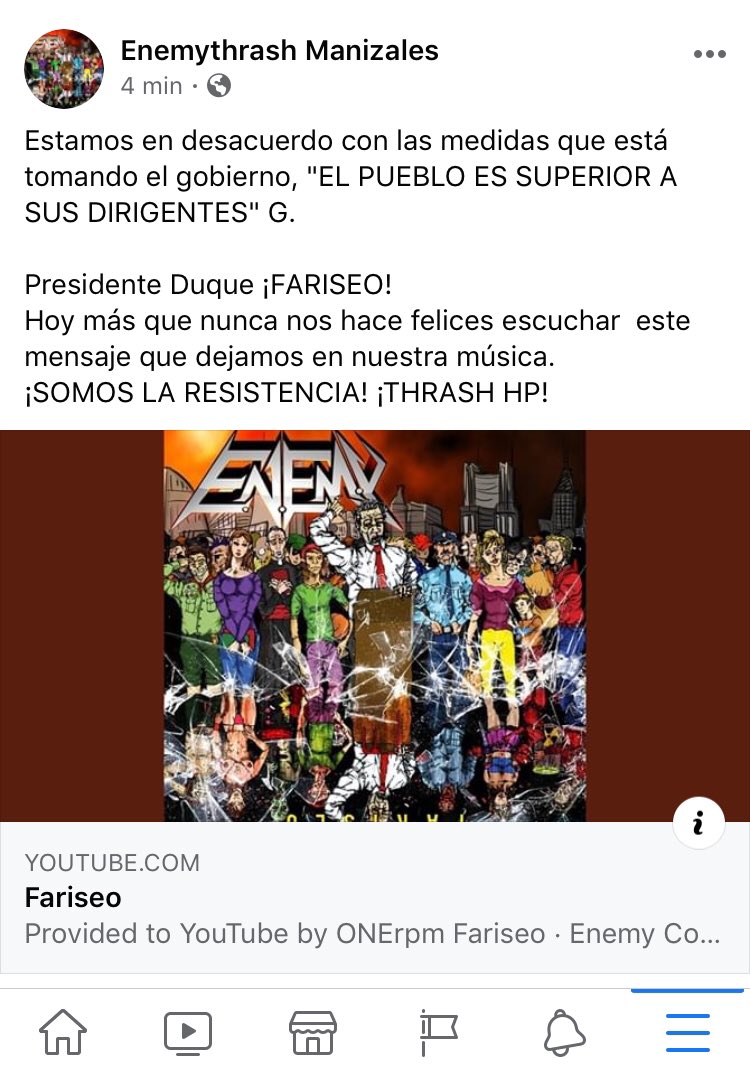 ENEMYTHRASH's tweet photo. Estamos en desacuerdo con las medidas que está tomando del gobierno, "EL PUEBLO ES SUPERIOR A SUS DIRIGENTES" G.
Presidente Duque ¡FARISEO! 
Hoy más que nunca nos hace felices escuchar  este mensaje que dejamos en nuestra música.
¡SOMOS LA RESISTENCIA!¡THRASH HP! https://t.co/5KXxsVAwOw