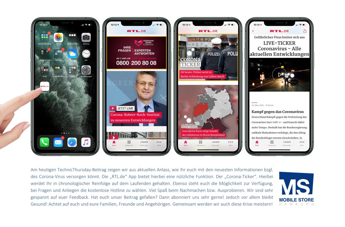 MobileStoreHH's tweet photo. #TechnicThursday, #heute:

Aktuelle #Informationen bzw. #News zum #Corona-#Virus.

Für viele weitere #Tipps, #Tricks und #Hacks rund ums #Smartphone, #Tablet und Co lasst uns ein #Like bzw. #Abo da! https://t.co/IGV2gvl7Dt