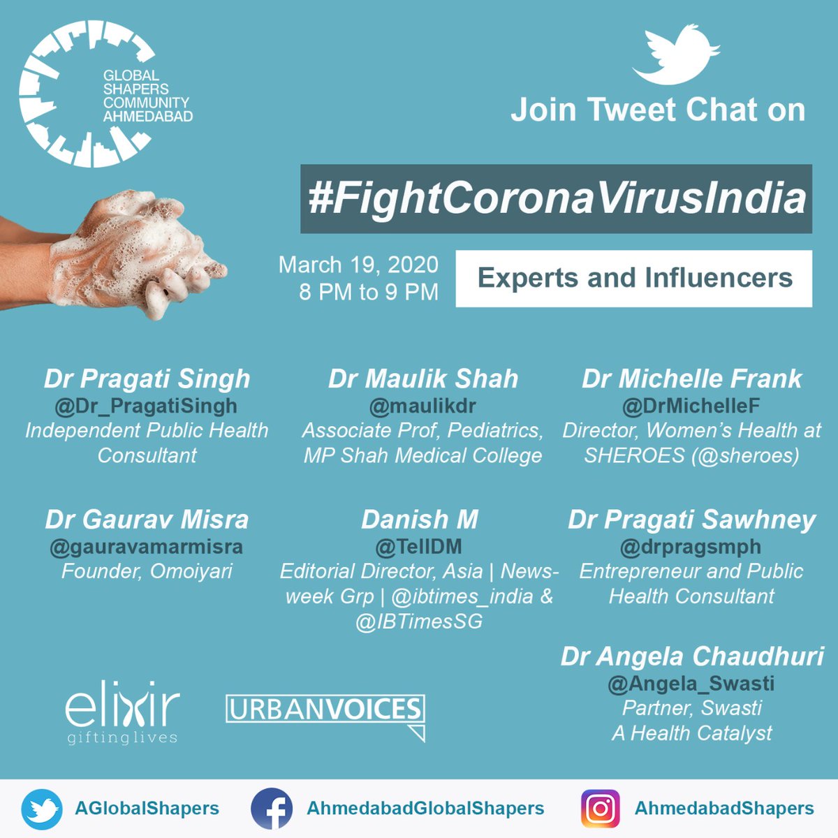 Big shoutout &amp;huge appreciation to all our panellists for taking their time out  TweetChat #FightCoranaVirusIndia ! 
Thanks for insights &amp; debunking myths. 
<a href="/dr_pragatisingh/">Dr. Pragati Singh</a>
<a href="/maulikdr/">Dr.MAULIK SHAH</a>
<a href="/drmichellef/">查档/人肉搜索/黑客/查开房记录/社工库/手机定位/找人/盗号/盗qq/查聊天记录/查老赖/查定位</a>
<a href="/gauravamarmisra/">Dr. Gauravv Mishra</a>
<a href="/telldm/">Danish Manzoor Bhat 📕</a>
<a href="/drpragsmph/">Dr Pragati Sawhney MPH</a>
@angela_swasti
<a href="/ElixirIndiaOrg/">Elixir Foundation</a> 
<a href="/urbanvoicesin/">UrbanVoices.in</a>