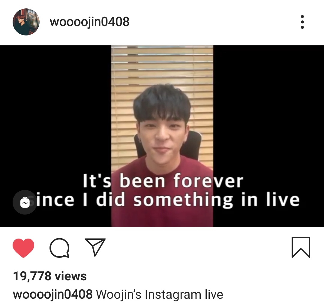 200319Woojin's first instagram live with Engsub! You can watch through this link and leave nice comments! ♡  https://www.instagram.com/tv/B96f6yZle66/?igshid=14zwvime8x4zp