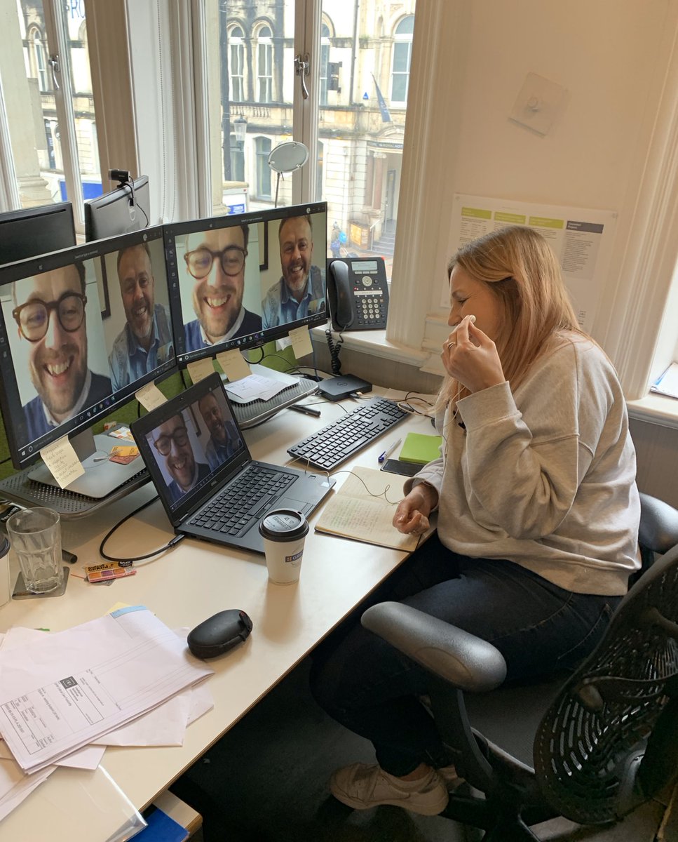 carysf's tweet photo. Team COBRA preparing for working at home 😂 3 screens too many 😂 @ibigroup #cardiffstudio https://t.co/iegs4MRkte