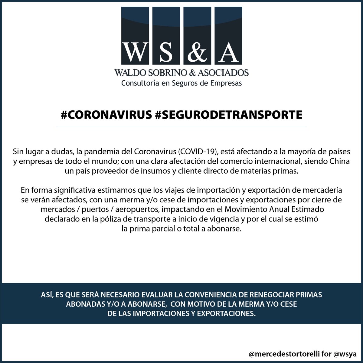wsyasociados's tweet image. #Coronavirus #SegurodeTransporte

➡ Nota completa
facebook.com/wsyasociados/

Contáctenos:
✉ consultas@wsya.com.ar
📲+54 11 5278 8000
💻 wsya.com.ar
.
.
.
#wsya #waldosobrino #mercedestortorelli #adrielgava #sebastiancerda #abogados #seguros #segurosempresas