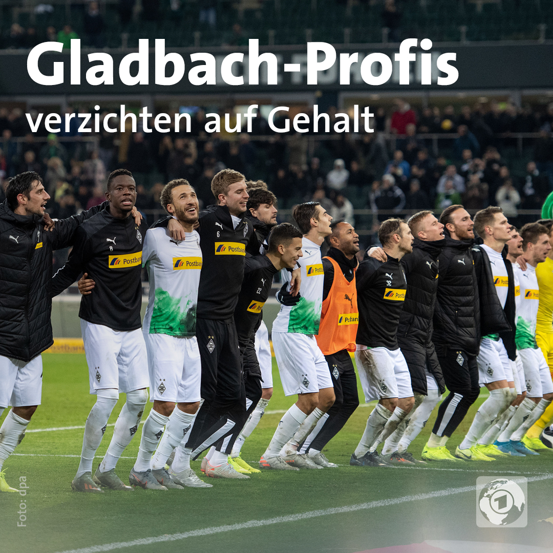 tagesschau's tweet photo. Borussia Mönchengladbach damit ist der erste Fußball-Profiverein in Deutschland, bei dem die Spieler freiwillig auf Teile ihres Gehalts verzichten. Auch Trainerstab, Direktoren und Geschäftsführer haben sich dem Schritt angeschlossen. #tagesschau #corona #bundesliga #gladbach https://t.co/UqesQBqJoA