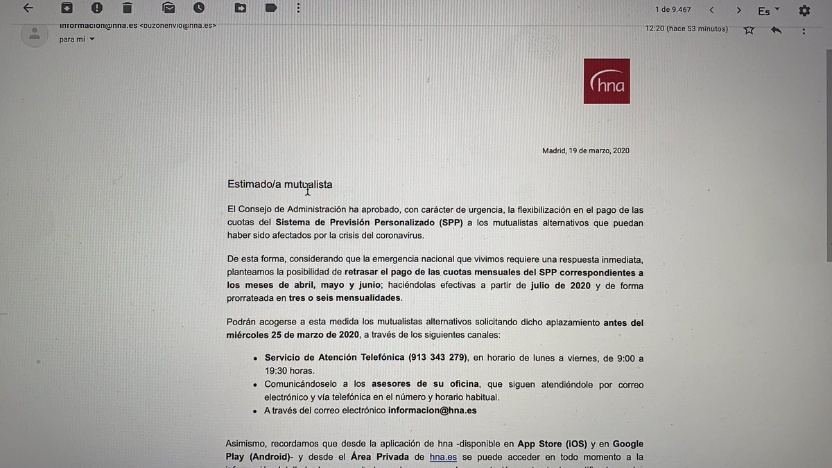 La #HermandadNacionaldeArquitectos #HNA facilita el pago de las próximas cuotas del #SPP debido al #COVID19   
Solicitud antes del 25 marzo por canales telemáticos