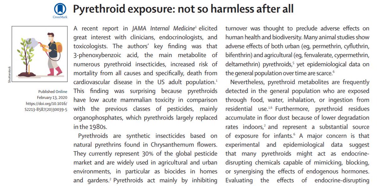 TheLancetEndo's tweet image. In the April Issue: Barbara Demeneix &amp;amp; colleagues comment: #Pyrethroid exposure: not so harmless after all bit.ly/2Uho4AJ #EDCs
