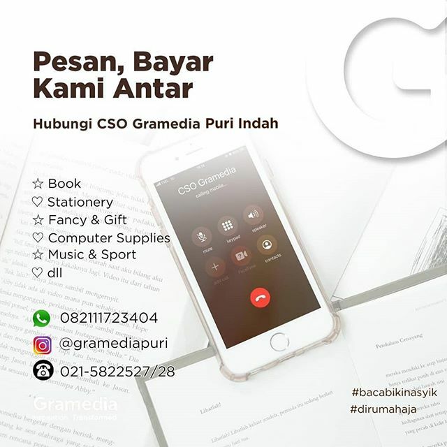 Hai, Grameds!
Walaupun kamu #dirumahaja, tapi jangan mati gaya.
Coba deh baca buku untuk mengisi waktu luangmu karena #bacabikinasyik.

Stok buku bacaanmu lagi ga ada tapi kamu takut buat keluar rumah?
Wah, Gramedia Puri punya solusinya. Kamu tetap bisa … ift.tt/2U04h9T