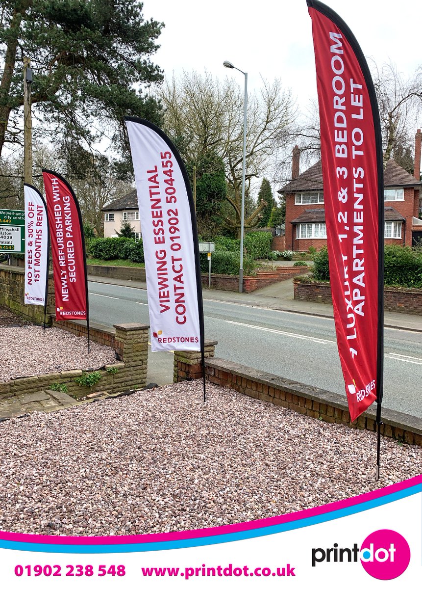 Printdot's tweet image. 4 Medium feather flags supplied for Redstones Estate Agents. They are double sided and fixed into the ground by a steel spike and rotator 💨🚩

📞 01902 238 548
📧 enquiries@printdot.co.uk
🌐 printdot.co.uk

#feather #flag #outdoor #banners #signage #print #installation