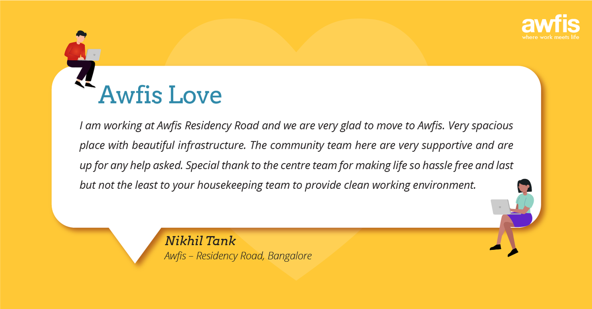 myawfis's tweet photo. Some love pouring in from Namma Bengaluru! Thank you Nikhil from all of us at #Awfis.
#AwfisCommunity #Customer #Appreciation https://t.co/AXBoyRIFNi