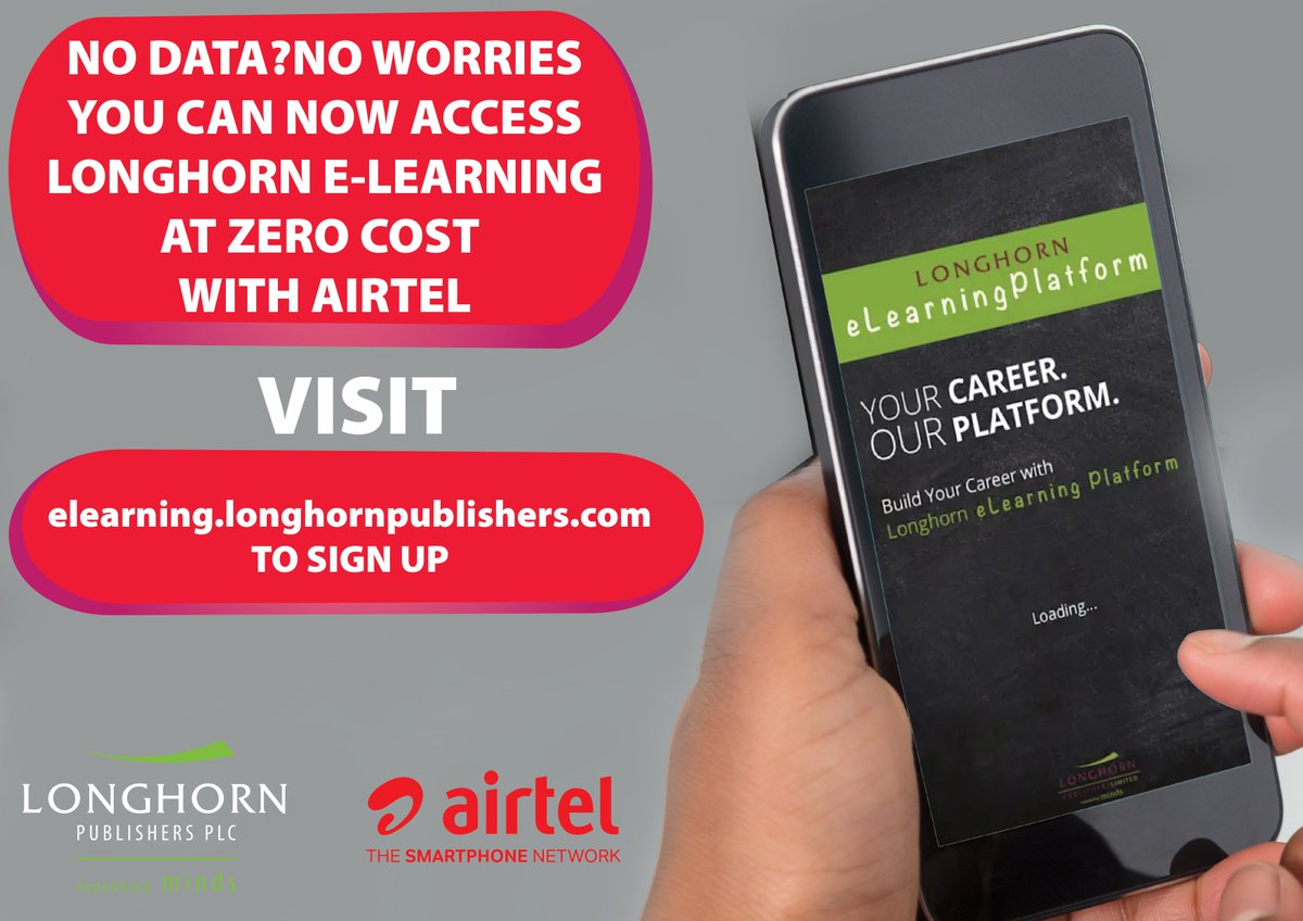 Lhornpublishers's tweet image. No data? No worries! You can now access FREE content for Primary &amp;amp; Secondary School on the Longhorn #eLearning platform at NO cost with @AIRTEL_KE. Sign up to elearning.longhornpublishers.com on your #Airtel Network &amp;amp; start learning for FREE! #Revision #HomeStudy #DigitalLearning #Parents