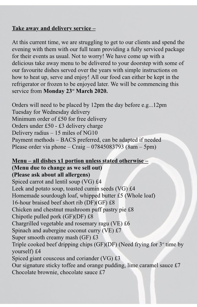 Take away menu now live guys..... Drop me a line #cheflife #Nottingham #coronavirus #privatechef