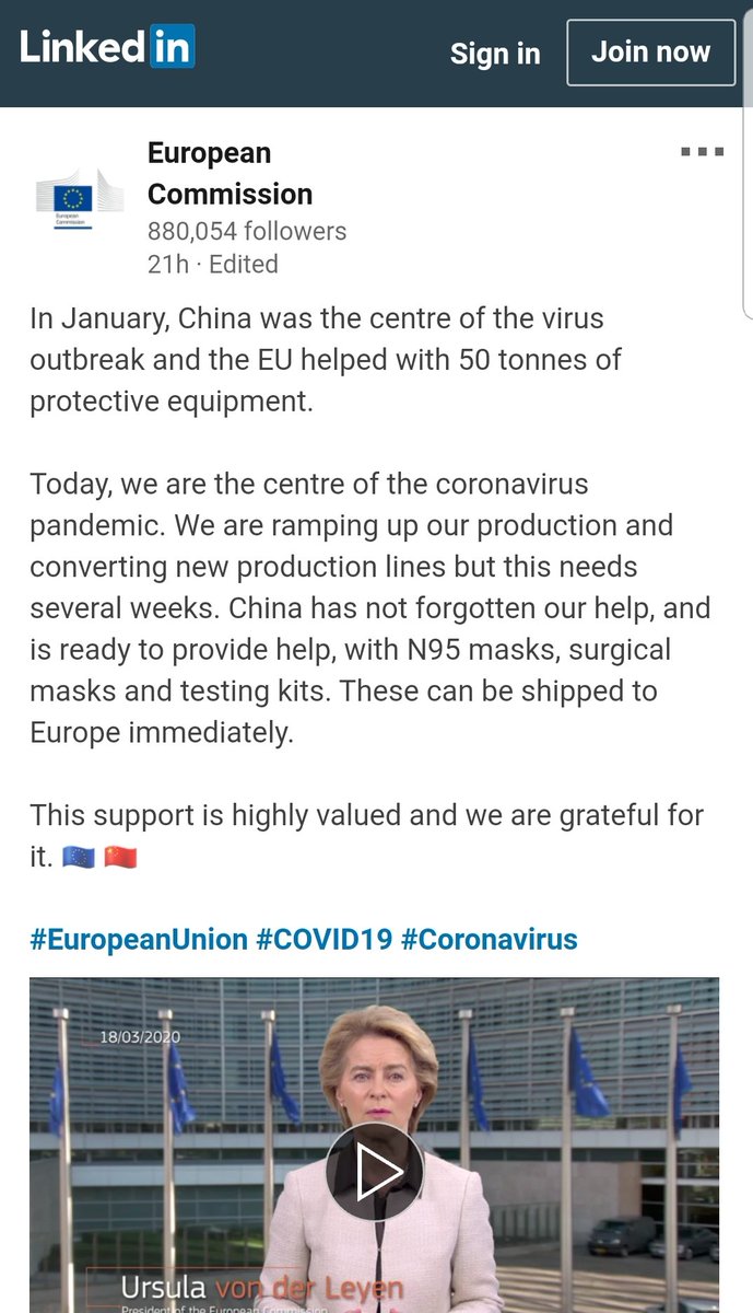 RudyakMarina's tweet photo. When you're a reporter who's writing about #ChineseAid or #MaskDiplomacy to the #EU, consider adding that #China is now reciprocating #EUaid. I haven't seen it mentioned much in #Chinese official posts, but this little public diplomacy detail matters. #contextisforkings. https://t.co/4MgK48it9b