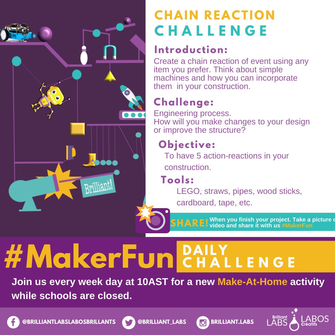 brilliant_labs's tweet photo. Today's #MakerFun challenge is: Create a chain reaction of event using any item you prefer. Think about simple machines and how you can incorporate them in your construction.  @nsgov @nseducation @infopei @EDU_GovNL @EducationPEI https://t.co/97jQCEYlEh