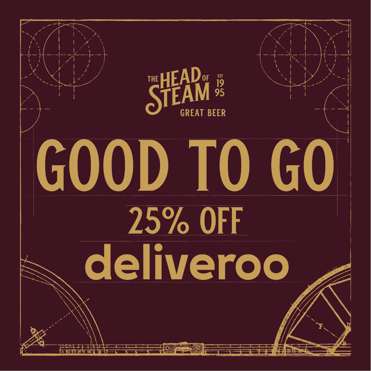#HeadofSteam straight to your door! 😁
 
Enjoy 25% off your #Deliveroo order! 🍔🍻
