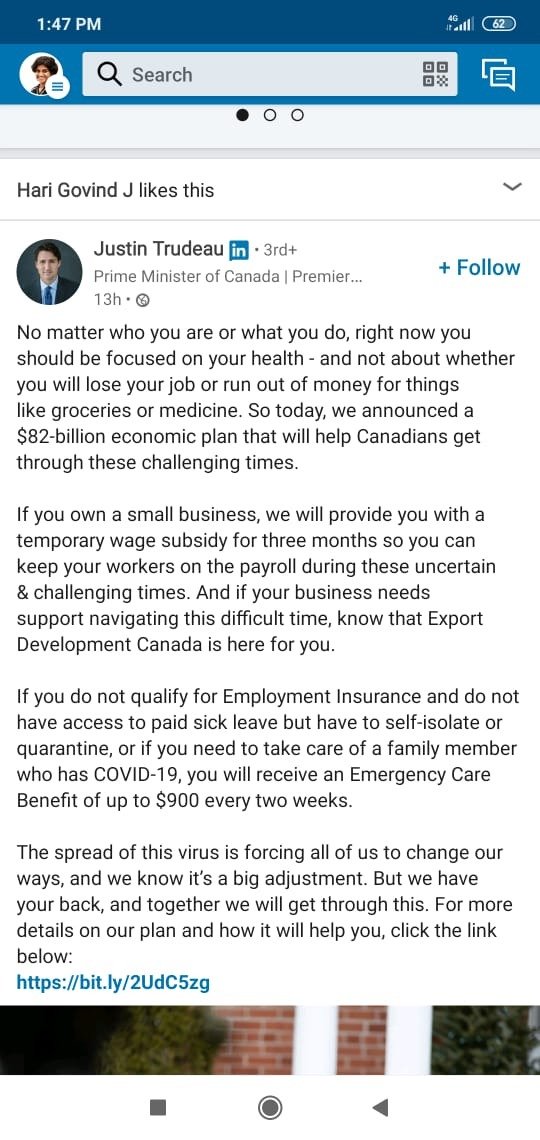 Canada's message - focus on your health, we'll figure how to get you money to buy supplies.
