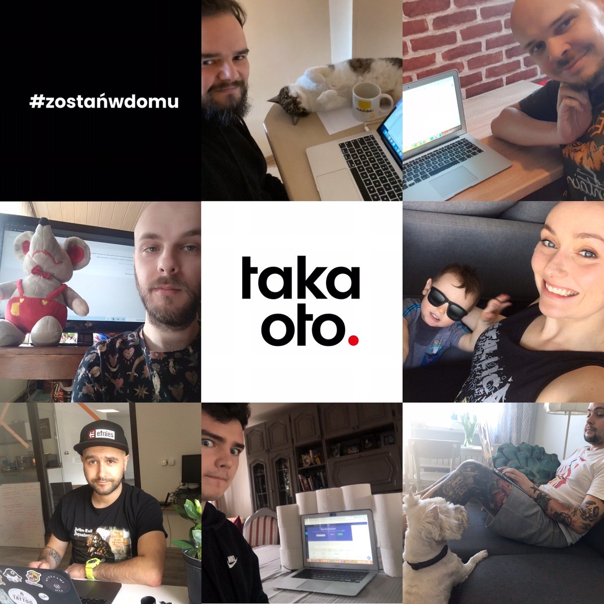 Jak tam #pracazdalna? Zebrałem urocze twarze z <a href="/takaotoPRO/">takaotoPRO</a>: <a href="/szymonslowik/">Szymon Słowik</a>, <a href="/wierchowienski/">KamilokinFamilok</a> i pozostałych nietwitterowych na jednym zdjęciu 😊#zostanwdomu
