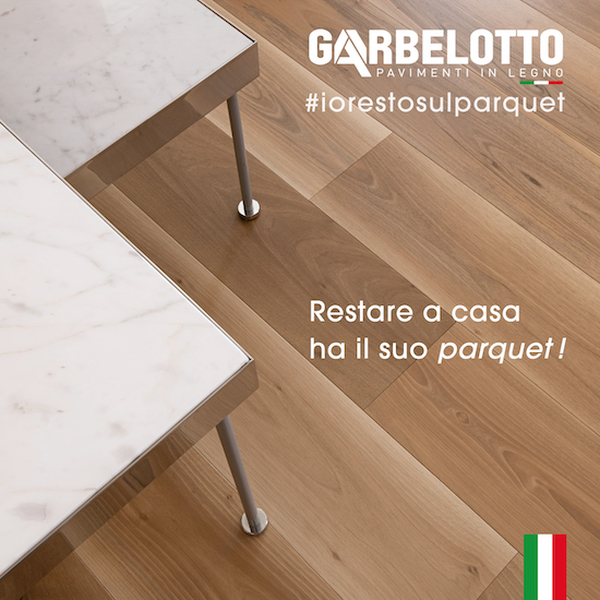 “Stare a casa ha il suo parquet!” è la campagna lanciata sui social da <a href="/GarbelottoGroup/">Garbelotto</a> con l’hashtag #iorestosulpartquet, per rimanere al fianco di clienti e rivenditori con un messaggio positivo in questo momento di emergenza