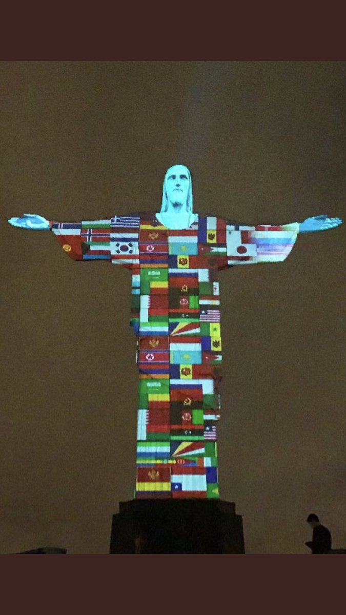 ourworldm7's tweet photo. Isn’t that something I love how God speaks to us. This morning I shared an old post on Facebook not realizing one year later it’s now trending Christ Redeemer lit up with all countries affected to End #CODVID19 #coronaVirusChallenge #RiodeJaneiro https://t.co/ORkEza0y0v