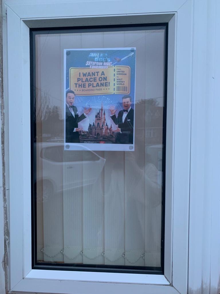pascale_fern's tweet photo. We would still like a place on the plane when it goes ahead & we have still got our posters up, I want a place on the plane #SaturdayNightTakeaway #IWANTAPLACEONTHEPLANE @antanddec @itvtakeaway ❤️❤️❤️ https://t.co/K2t1LZV98A