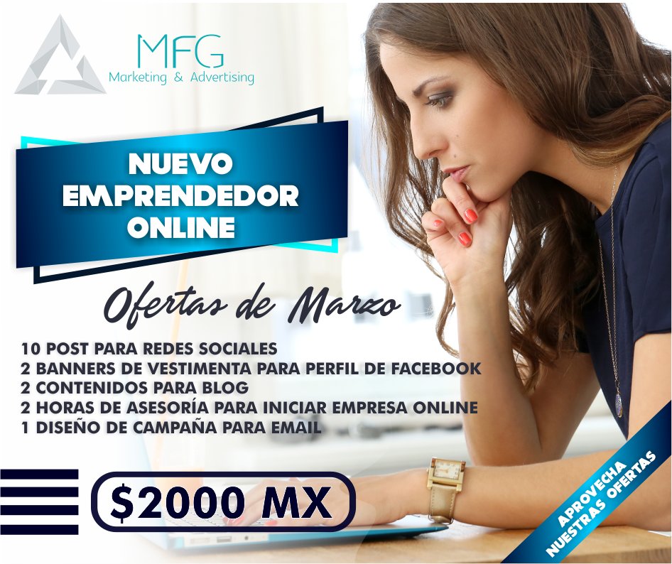 MFGMarketingAd's tweet image. ¿Estas emprendiendo un negocio online?  Aprovecha nuestras ofertas del mes de Marzo, llámanos al  +521 333 489 5773 envianos Whatsapp: ow.ly/YFir50yulnd
o ingresa a nuestra página web mfgadvertising.com

 #negocios #marketing #coronavirus #covid19 #mfg