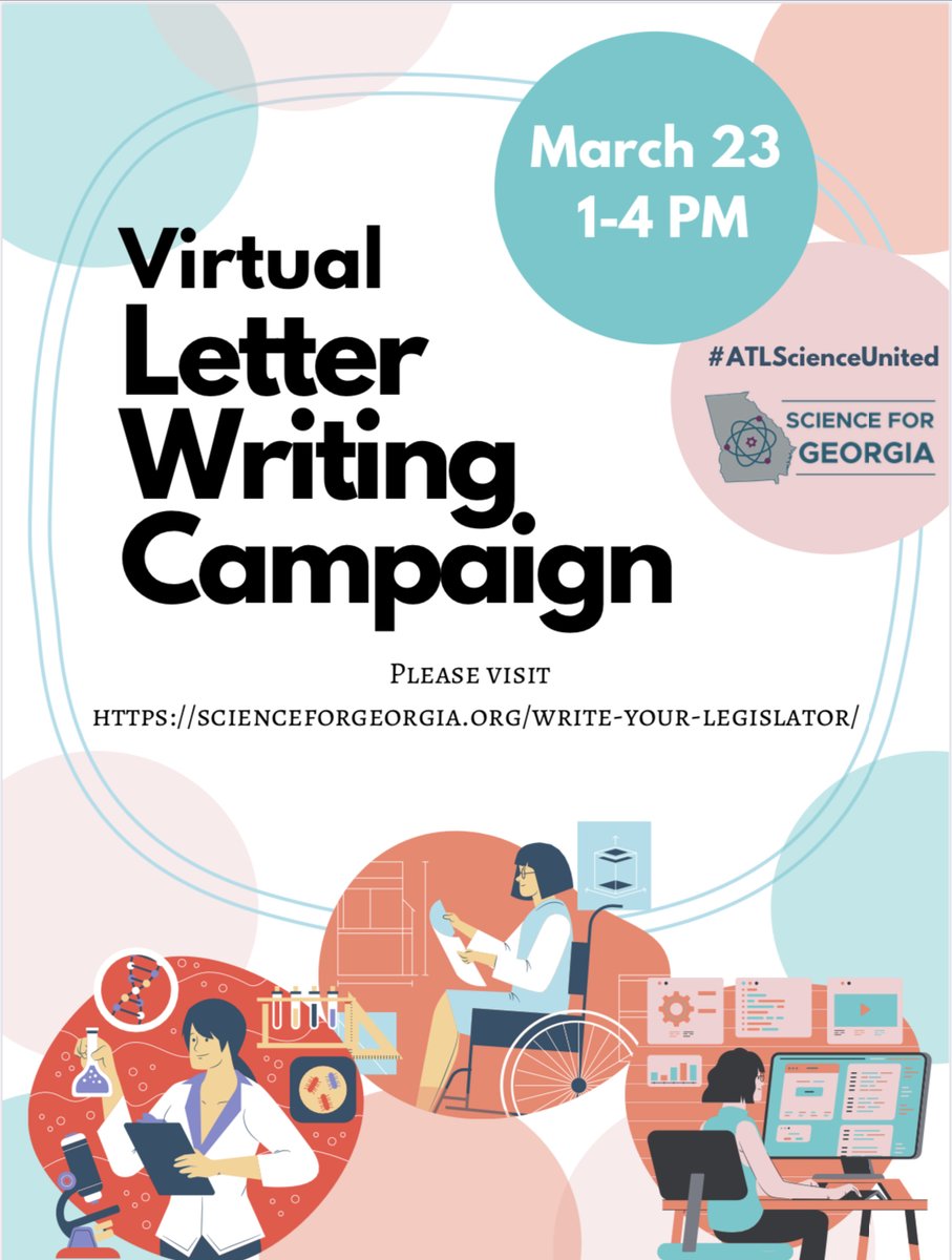 Sci4GA's tweet photo. Join students from across Georgia and sign up for our Virtual Letter Writing Event! We will send you a link to join our 5 min talk and 15 min Q&amp;A about contacting your legislators through letter-writing, emails and tweets. 

https://t.co/UNBOsHZA9C  #writeyourlegislator https://t.co/kVduD36IvH