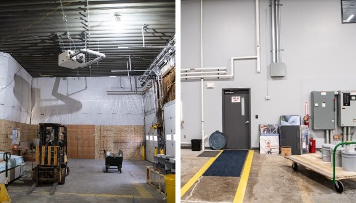 RwDake's tweet photo. RW Dake Construction was hired by O’Connell Electric to complete an overhaul of its corporate office, including its warehouse.
By utilizing drywall and other finishes in this before and after, we transformed the warehouse into a functional and safe working space. https://t.co/N26T2WOEfs