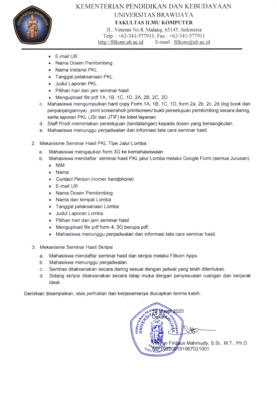 Filkom Ub On Twitter Surat Edaran Tentang Mekanisme Pengajuan Pkl Dan Seminar Hasil Https T Co Pbtfgvb8o0