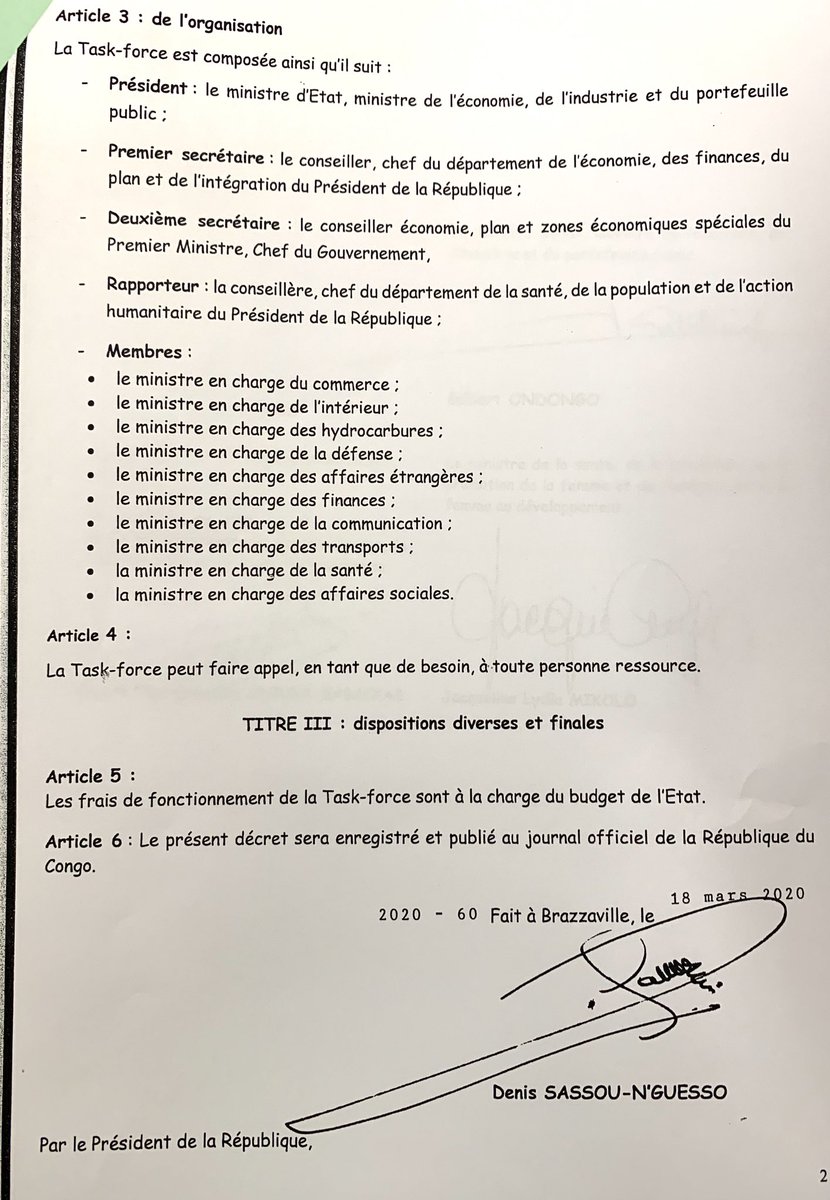 ThMoungalla's tweet photo. Par décret du 18 mars 2020, le Président de la République a mis en place une « Task Force sur l’impact économique et social du coronavirus (Covid-19). Présidée par le Ministre d’Etat #Ondongo, sous la supervision du PM, elle devra en outre faire des propositions sur la crise. https://t.co/AmsOWF9s2h