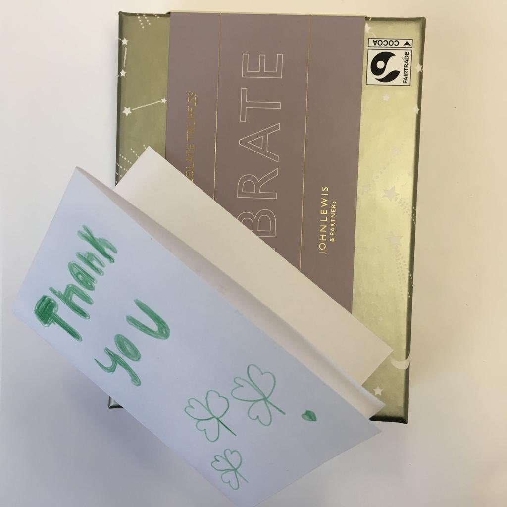 BubbleSqueakEat's tweet photo. So we had these lovely surplus chocolates donated from @johnlewisandpartners White City. The superstar children made their own thank you cards to give with them to the amazing Old Oak Primary School staff to say THANK YOU for everything 🤝💕 #tinyactsofkindness #bubbleandsqueak https://t.co/nluhNStuqq