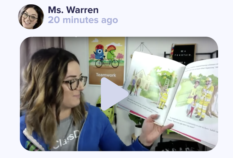 ClassDojo's tweet photo. You can now record videos on your computer and post to Class Story! Share a daily read-aloud, morning message, or lesson 🙌 Check out https://t.co/aV9m0OfY8t for more ideas on #remotelearning and #remoterelationships https://t.co/CgsrYpXRcA