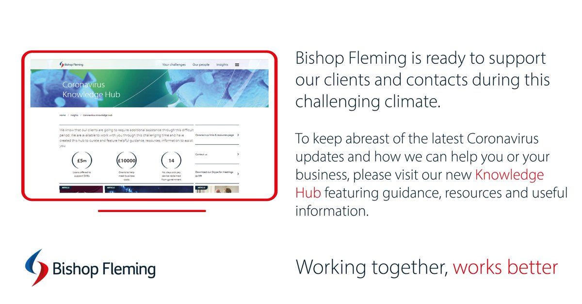 BishopFlemingUK's tweet photo. We know that our clients and contacts are going to require additional assistance through this difficult period. We have created a #coronavirus knowledge hub to curate and feature helpful guidance, resources, information to assist you: https://t.co/KbeJX2VURM https://t.co/VUdbZoCb14