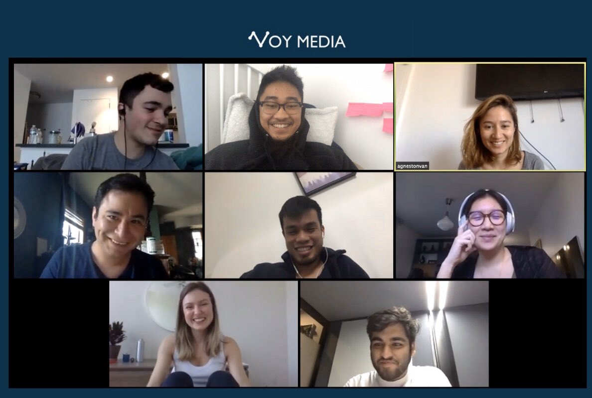 VoyMedia's tweet photo. Enough bad news. Let’s start a #WFHteam thread going and really show the 🌎 our GRIT & PASSION.
@SmallGirlsPR your brady bunch meetings inspired us, let’s make this happen! https://t.co/LY2kopZq1c