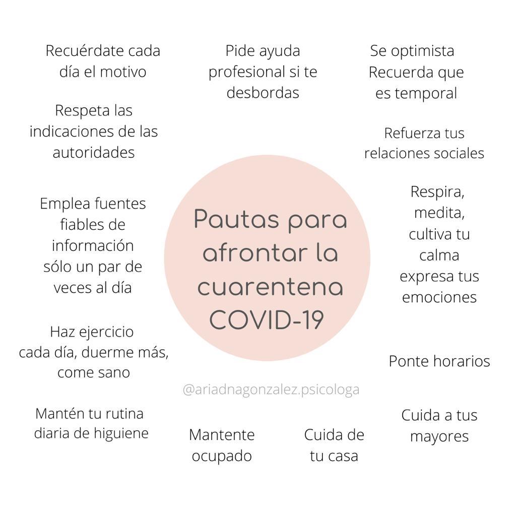 SalutProject's tweet photo. Nos hacemos eco de unas 🦠 pautas básicas, aportadas por @AriadnaPsico, psicóloga y psicooncóloga, para afrontar mejor la cuarentena con motivo del #coronavirus.
¡Gracias por compartir!
.
.
#SalutProject #QuédateEnCasa #EsteVirusLoParamosUnidos https://t.co/8BErPGZnrE